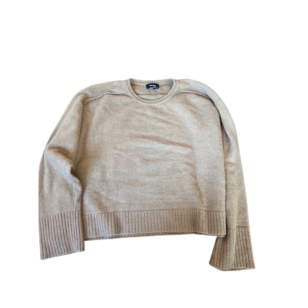 ME+EM Camel Wool Cotton Blend Crew Neck Sweater Tan Brown Size L